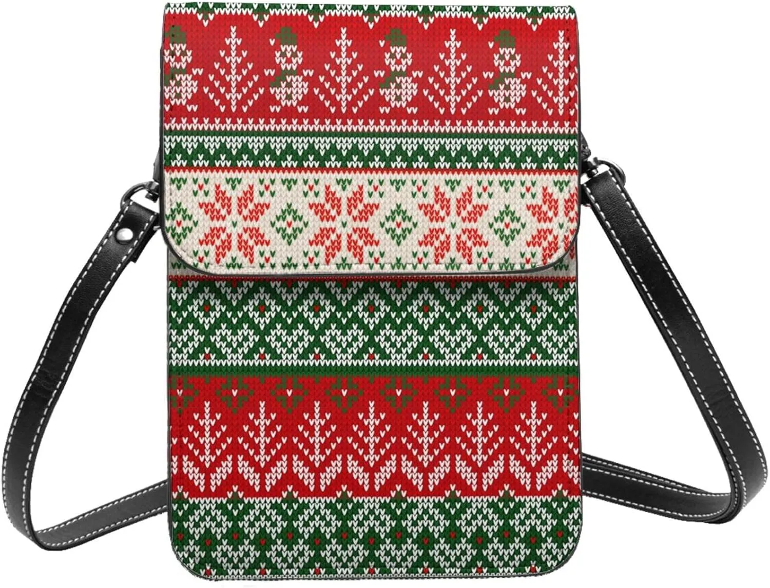 Merry Christmas Snowflakes Blue Leather Crossbody Phone Purse for Women Cute Wallet Bags Lightweight Mini Sling Bag