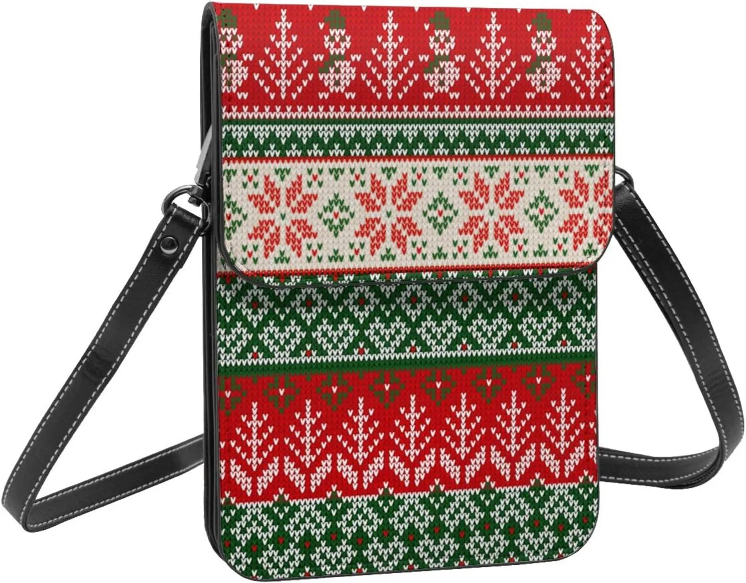 Merry Christmas Snowflakes Blue Leather Crossbody Phone Purse for Women Cute Wallet Bags Lightweight Mini Sling Bag