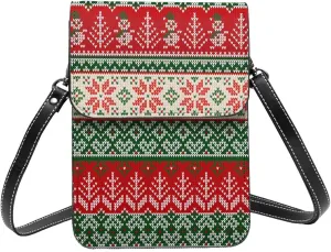 Merry Christmas Snowflakes Blue Leather Crossbody Phone Purse for Women Cute Wallet Bags Lightweight Mini Sling Bag
