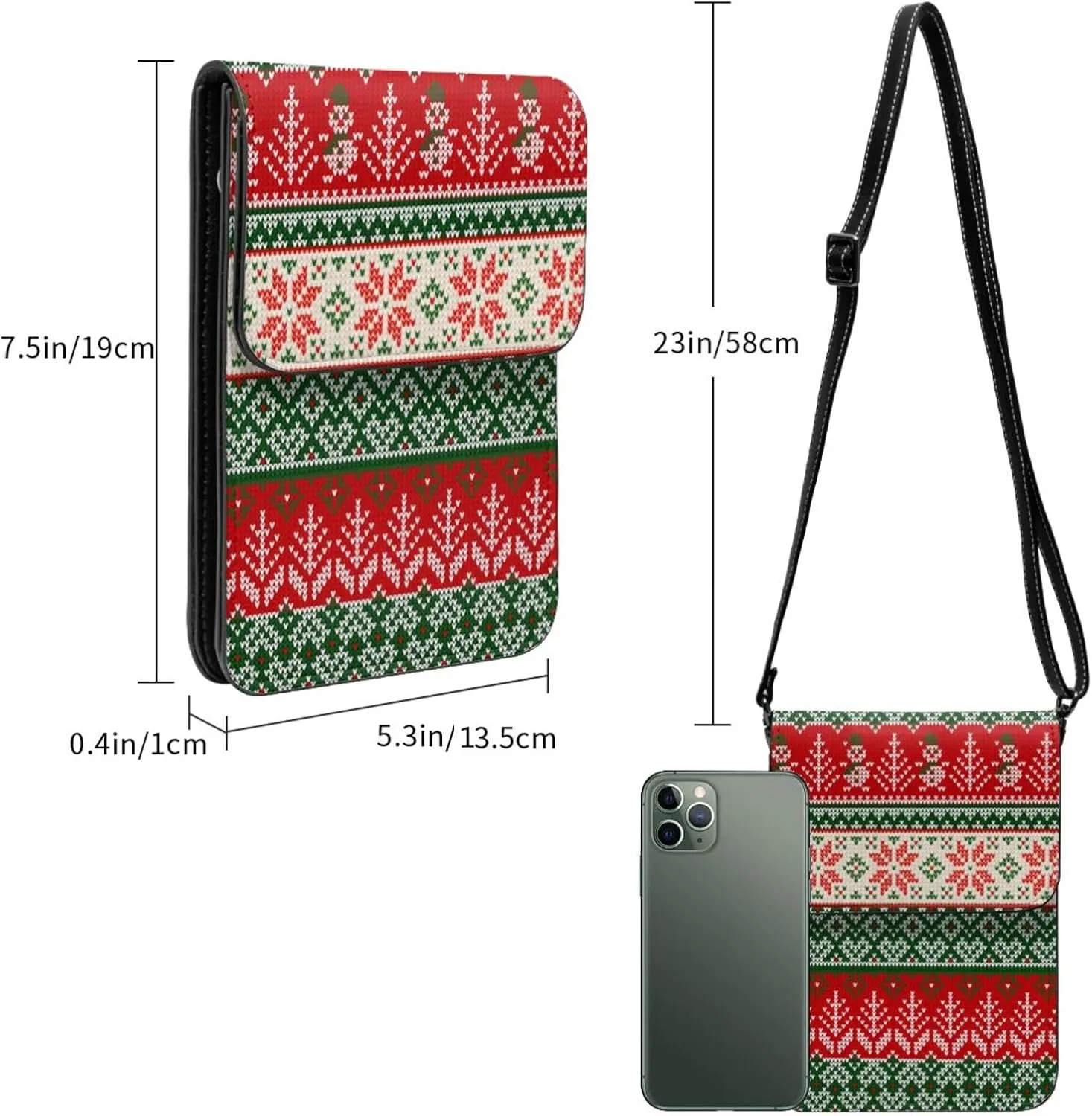 Merry Christmas Snowflakes Blue Leather Crossbody Phone Purse for Women Cute Wallet Bags Lightweight Mini Sling Bag
