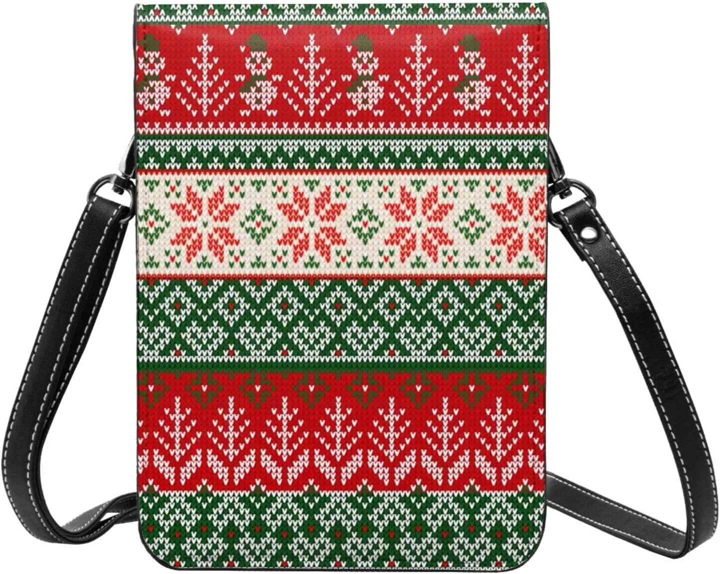 Merry Christmas Snowflakes Blue Leather Crossbody Phone Purse for Women Cute Wallet Bags Lightweight Mini Sling Bag
