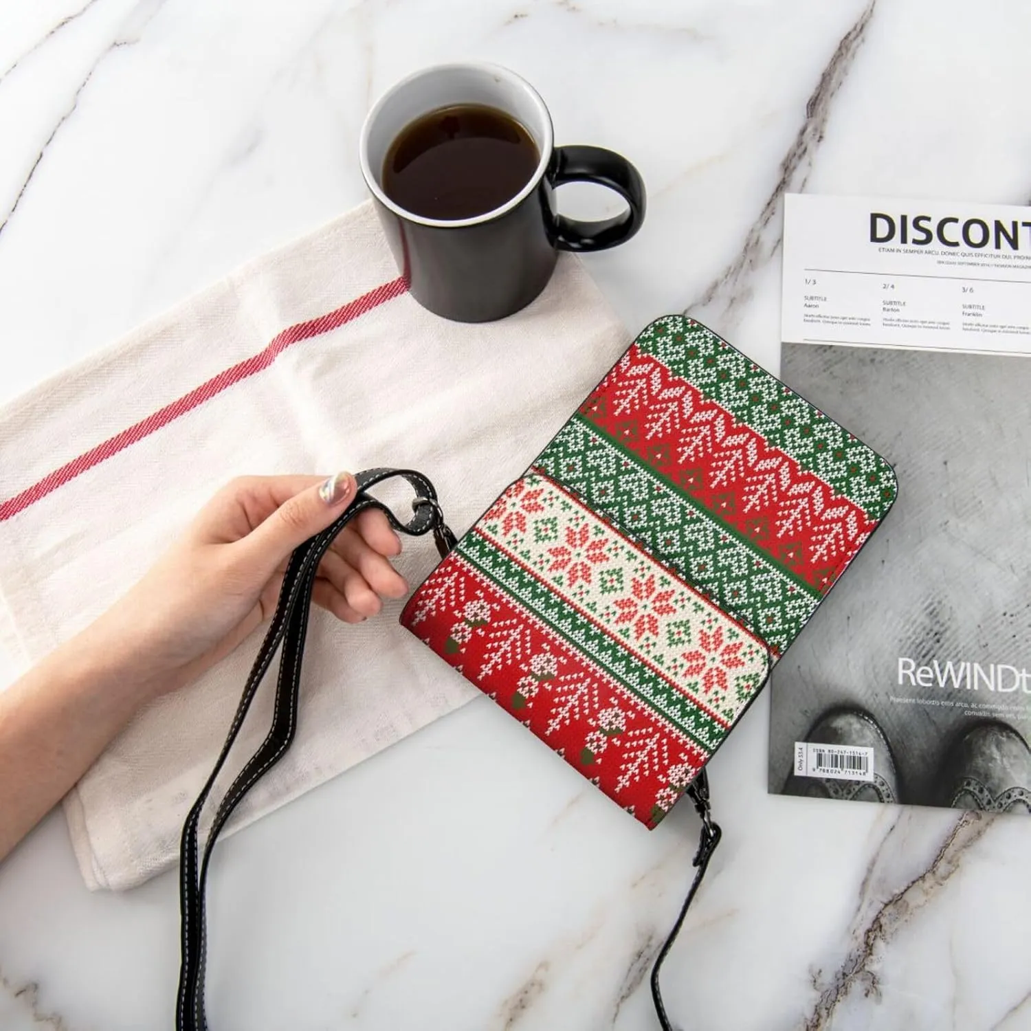 Merry Christmas Snowflakes Blue Leather Crossbody Phone Purse for Women Cute Wallet Bags Lightweight Mini Sling Bag