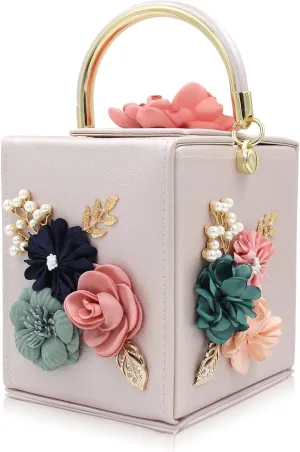 Milisente Evening Clutch Bag for Women Floral Square Box Evening Bags Crossbody Shoulder handBags Flower Wedding Clutch Purse