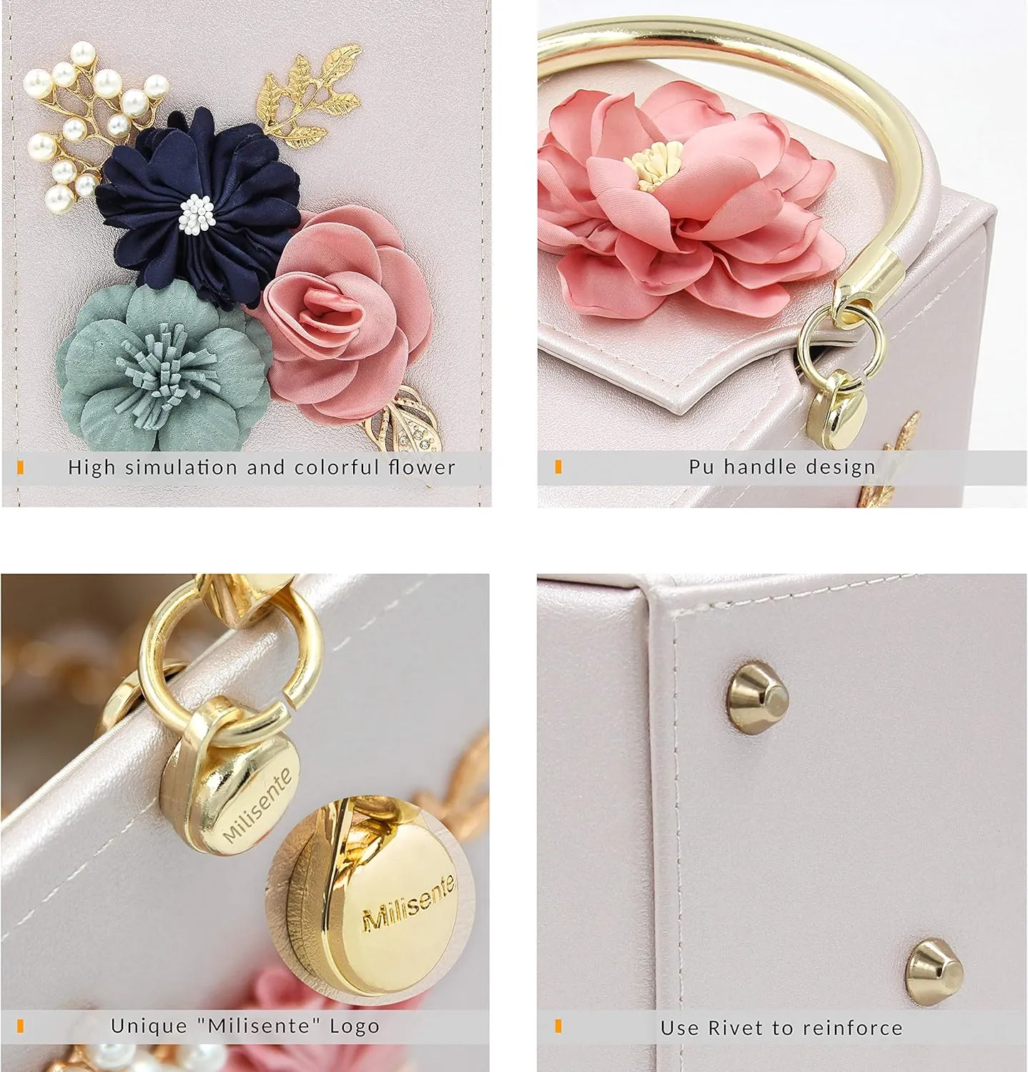 Milisente Evening Clutch Bag for Women Floral Square Box Evening Bags Crossbody Shoulder handBags Flower Wedding Clutch Purse