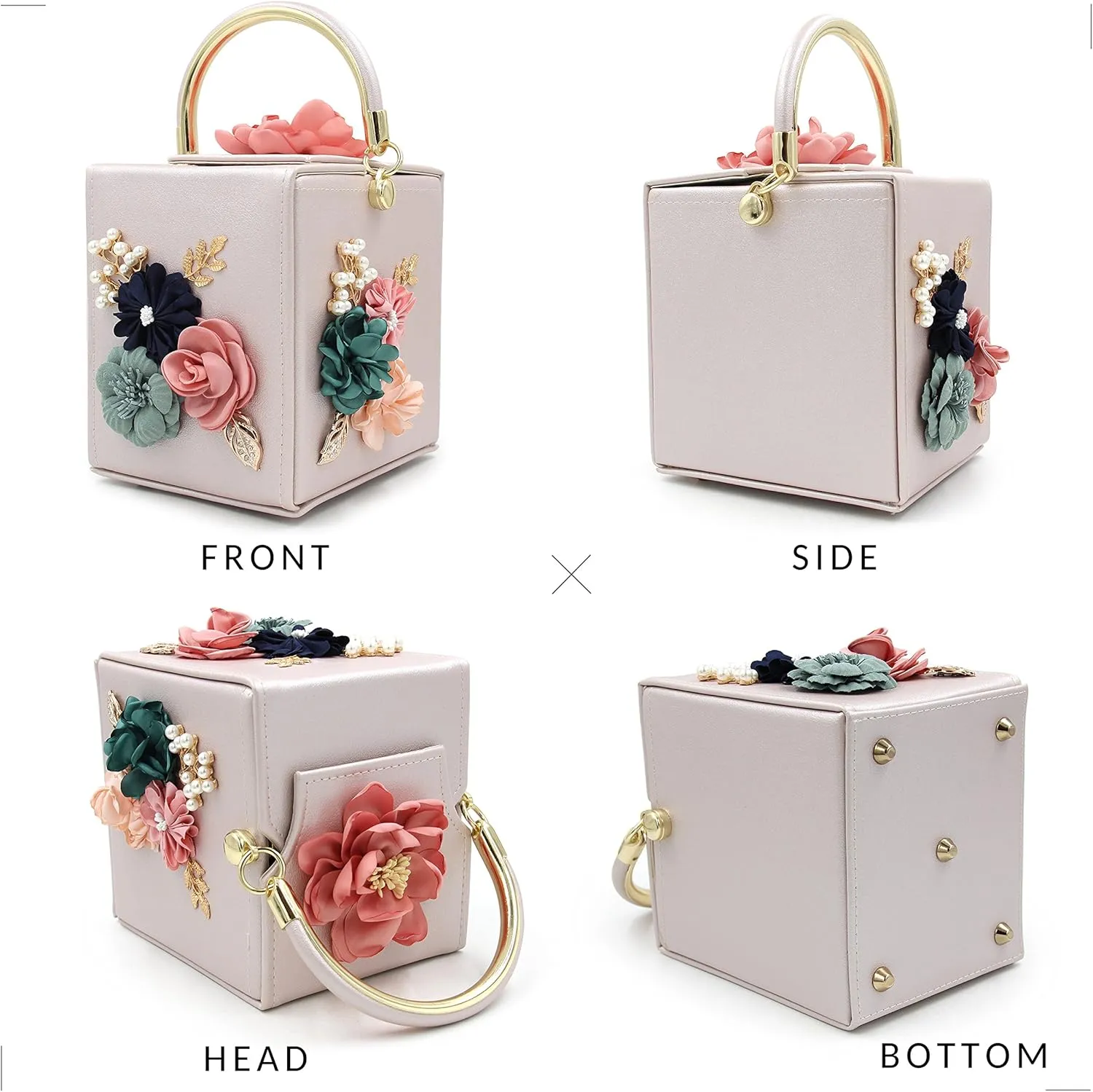 Milisente Evening Clutch Bag for Women Floral Square Box Evening Bags Crossbody Shoulder handBags Flower Wedding Clutch Purse