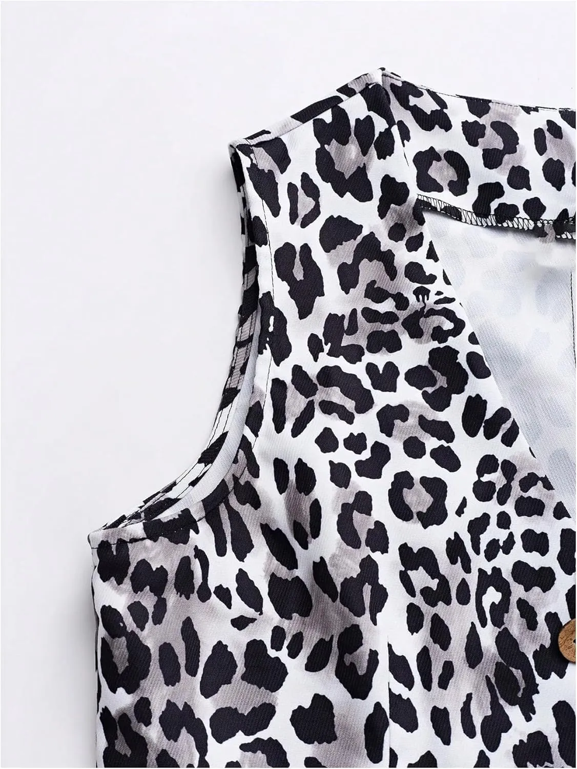 Milumia Women's Leopard Print Blazer Vest V Neck Sleeveless Button Down Jacket