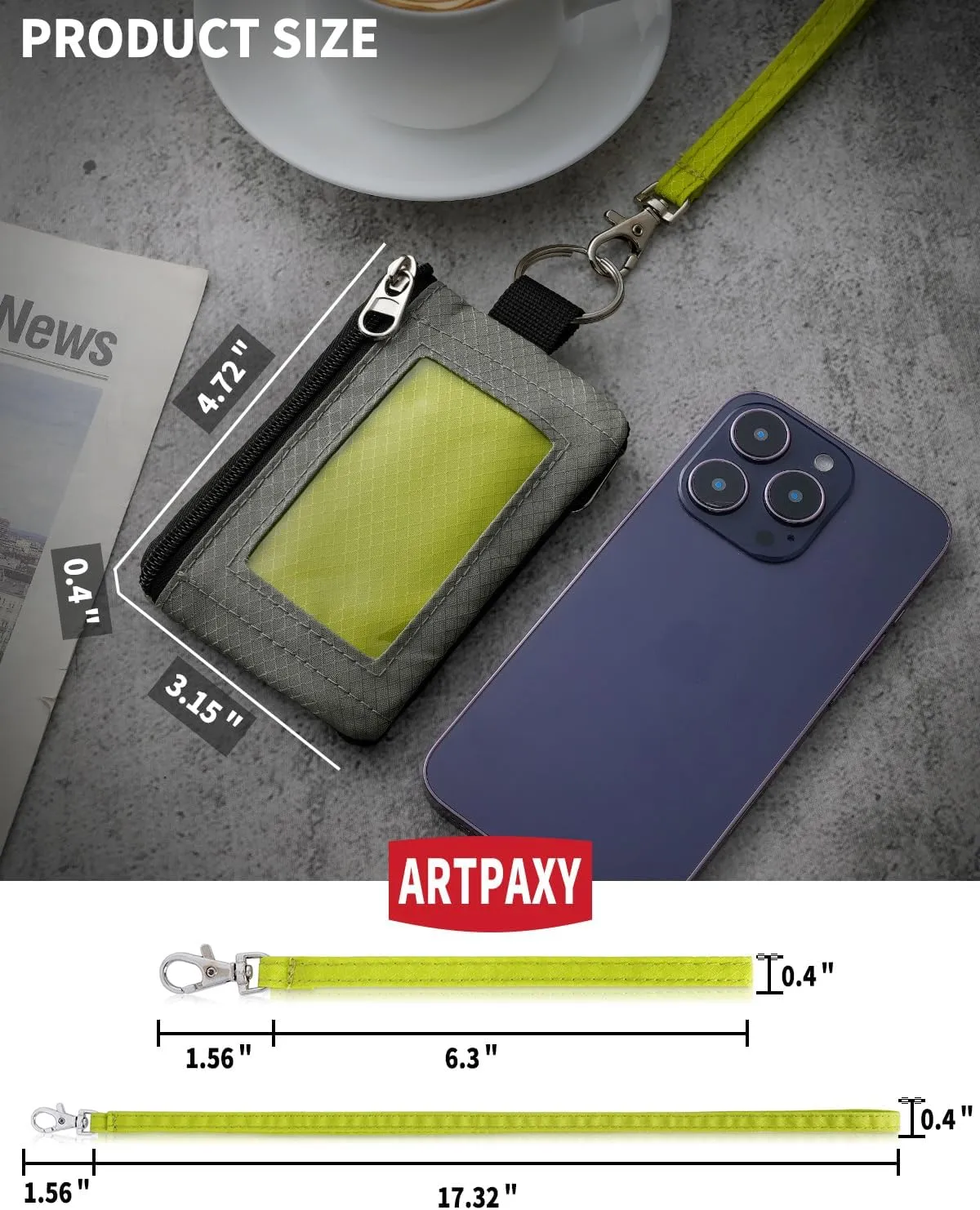 Minimalist Wallet For Mens Womens, Keychain RFID Blocking Zipper Small Wallet with ID Window 2 Lanyards,Water Resistant Travel Cash Card Coin Case Boys Girls