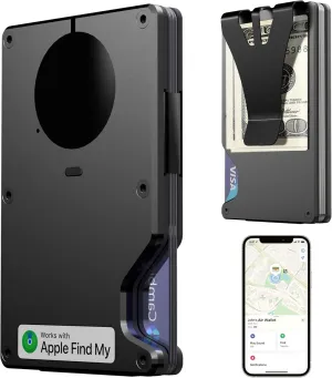 Minimalist Wallet with Built in Airtag Chip, RFID Blocking Credit Card Holder, Slim Wallet For Men, Compatible with Apple Find My iOS Only, Detachable Money Clip