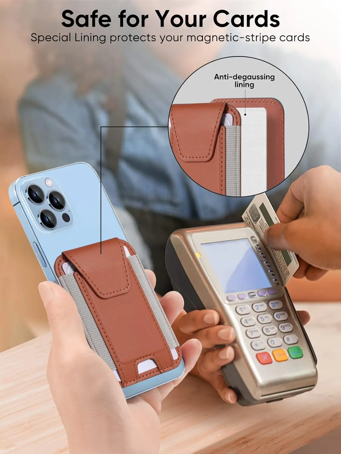 Miroddi for MagSafe Wallet with Privacy Flap Cover, Strong Magnetic Card Holder for iPhone 15/14/13/12 Models, Leather Magnetic Phone Wallet Fit 7 Cards, RFID Blocking, No More Falling, Brown