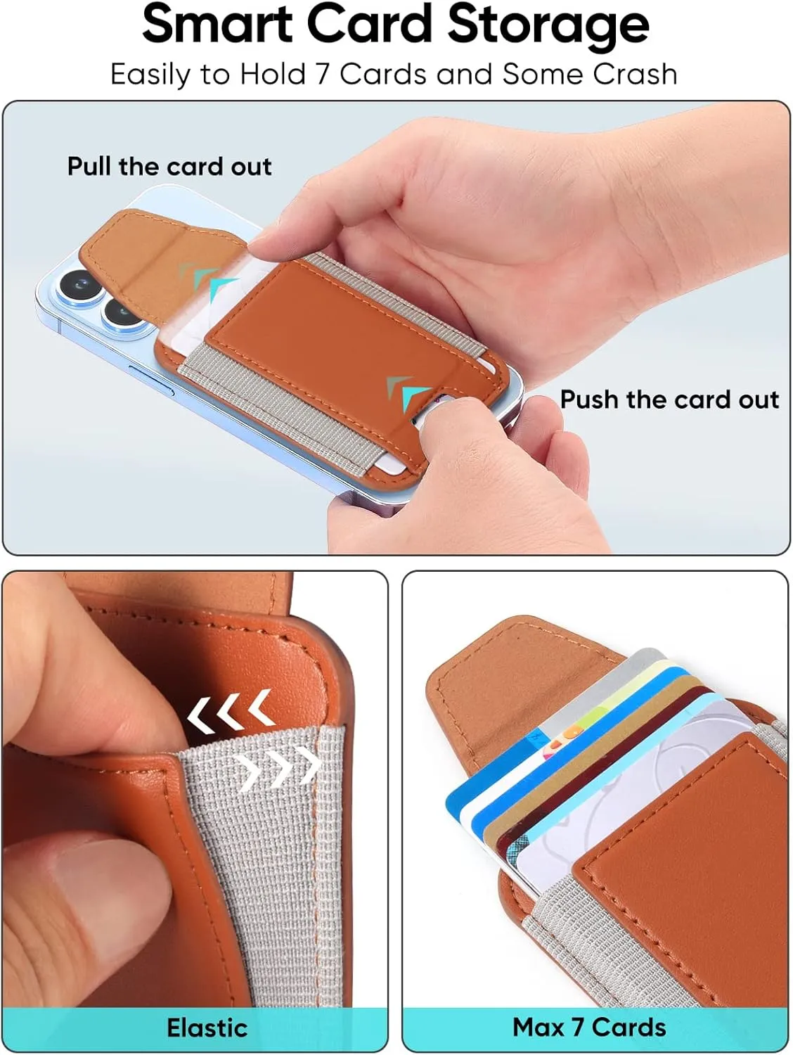 Miroddi for MagSafe Wallet with Privacy Flap Cover, Strong Magnetic Card Holder for iPhone 15/14/13/12 Models, Leather Magnetic Phone Wallet Fit 7 Cards, RFID Blocking, No More Falling, Brown