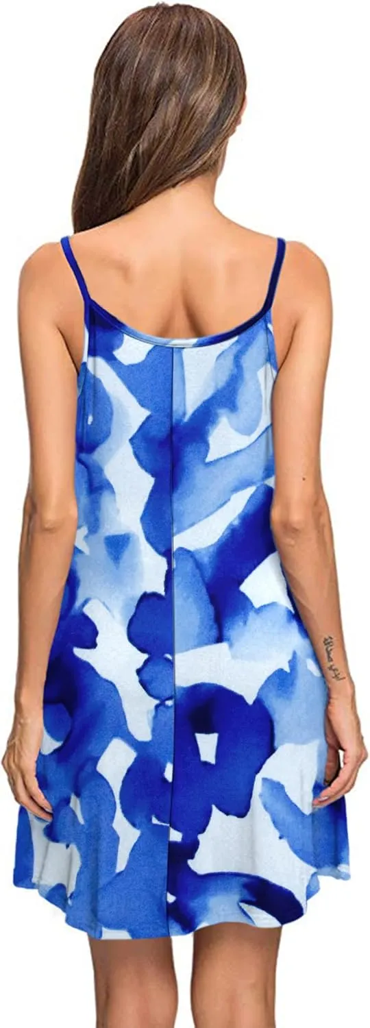 MISFAY Women's Summer Spaghetti Strap Casual Swing Tank Beach Cover Up Dress with Pockets