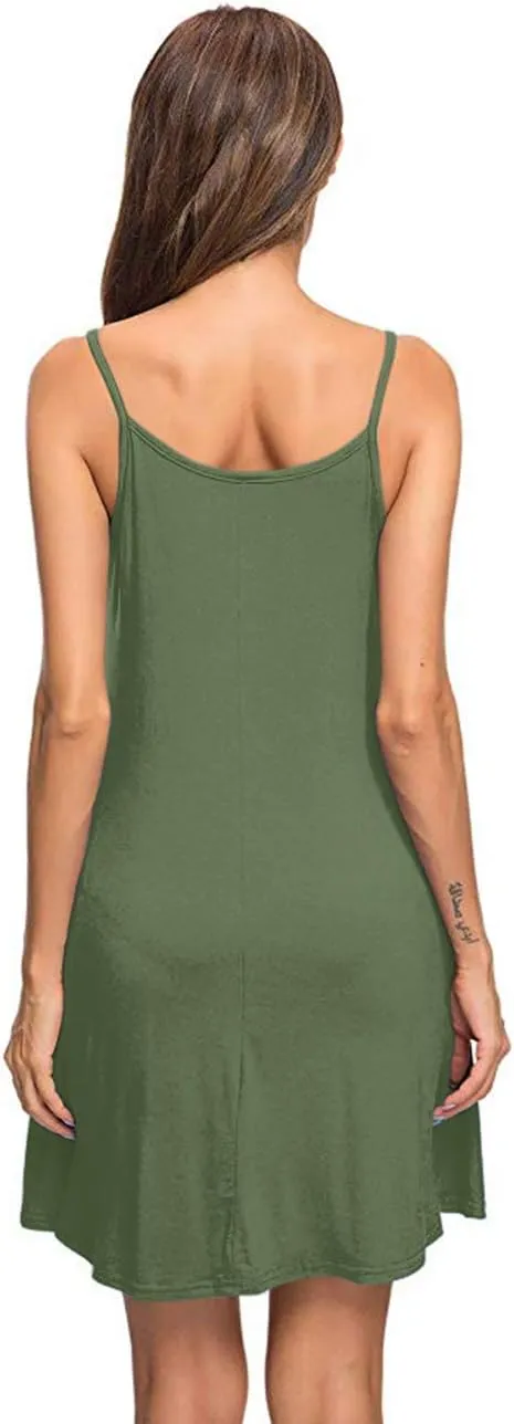 MISFAY Women's Summer Spaghetti Strap Casual Swing Tank Beach Cover Up Dress with Pockets