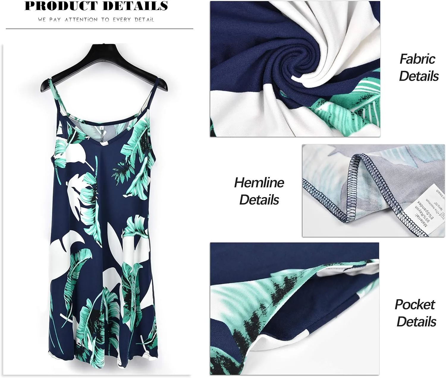 MISFAY Women's Summer Spaghetti Strap Casual Swing Tank Beach Cover Up Dress with Pockets