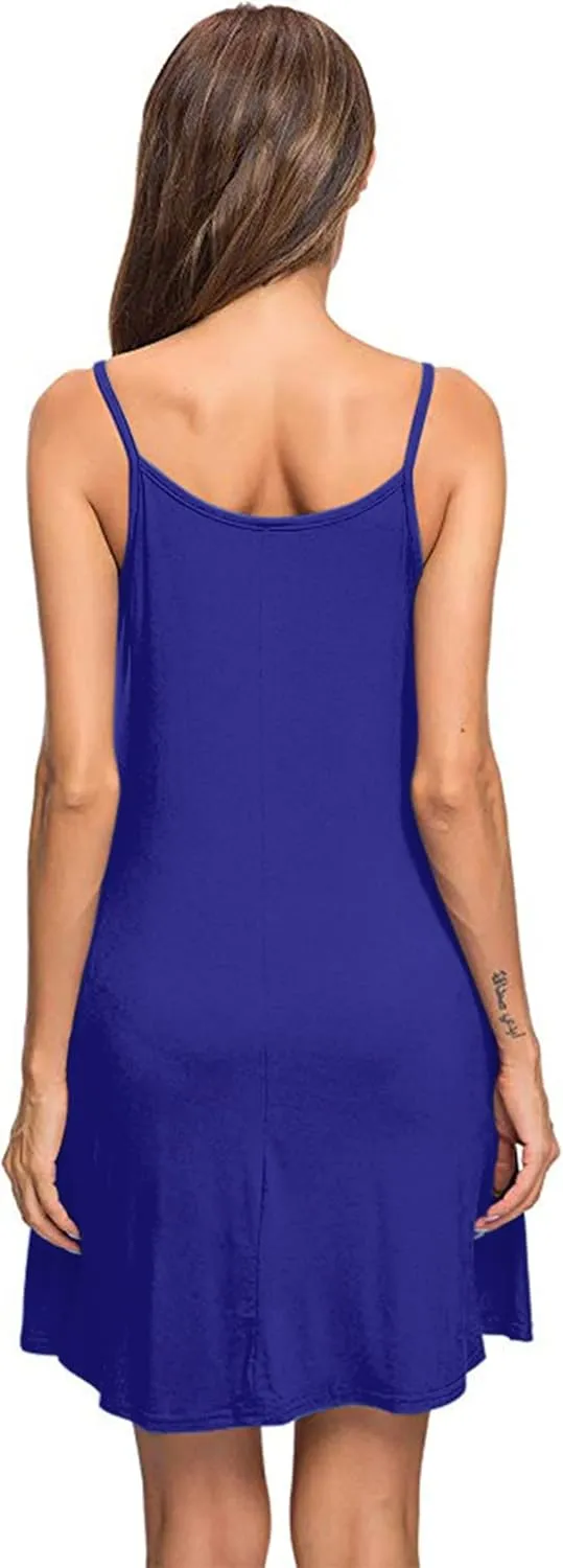 MISFAY Women's Summer Spaghetti Strap Casual Swing Tank Beach Cover Up Dress with Pockets