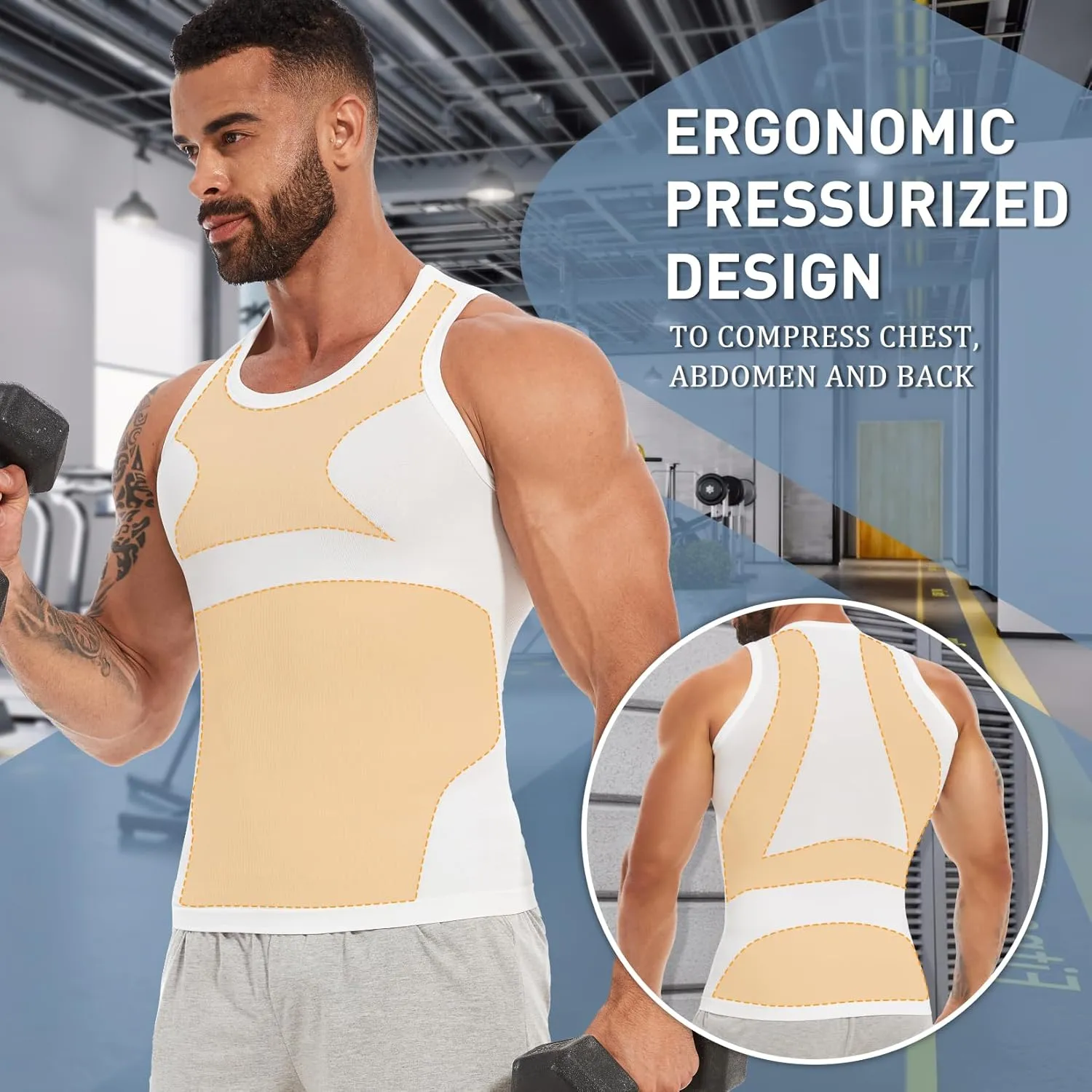MISS MOLY Mens Body Shaper Gynecomastia Compression Shirt Tummy Control Tank Top Shapewear Undershirt Slimming Vest