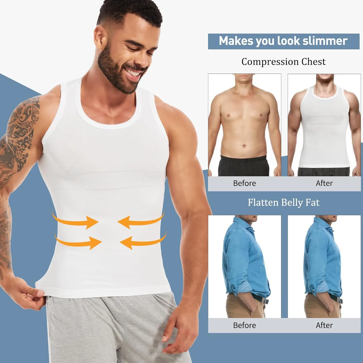 MISS MOLY Mens Body Shaper Gynecomastia Compression Shirt Tummy Control Tank Top Shapewear Undershirt Slimming Vest