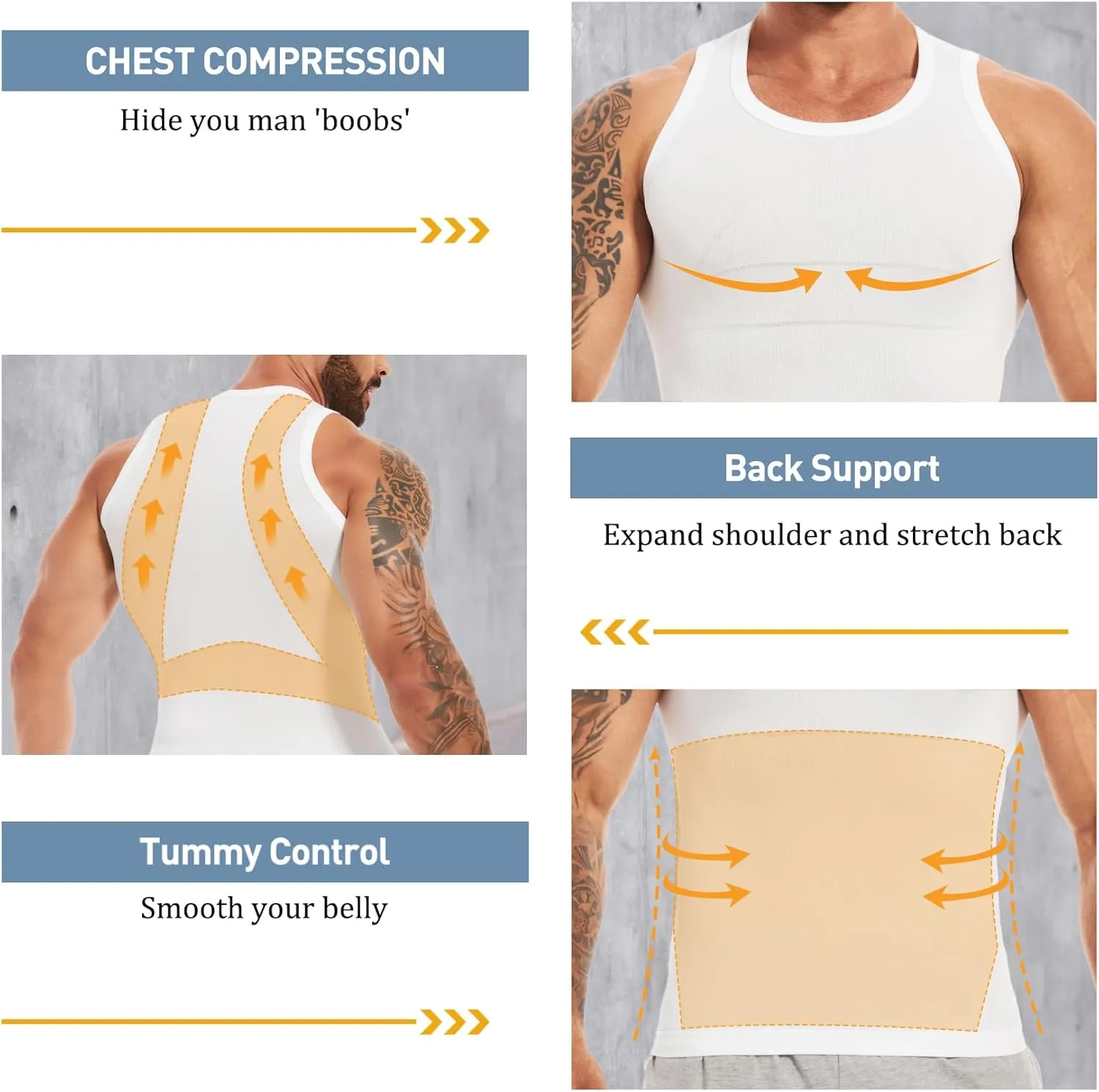 MISS MOLY Mens Body Shaper Gynecomastia Compression Shirt Tummy Control Tank Top Shapewear Undershirt Slimming Vest