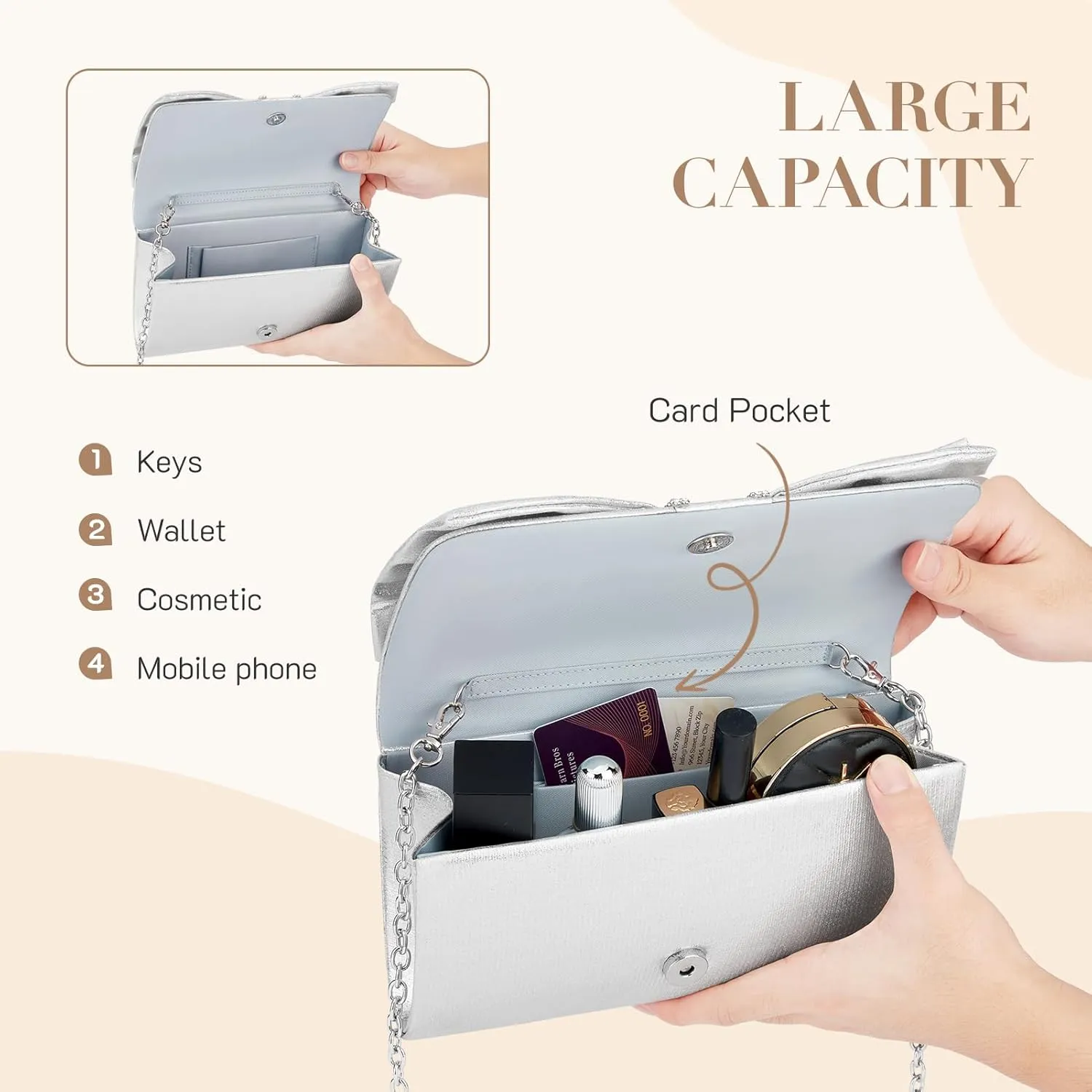 Missnine Clutch Purses for Women Bow Flap Evening Bag Wedding Formal Purse Sparkling Party Prom Cocktail Handbag