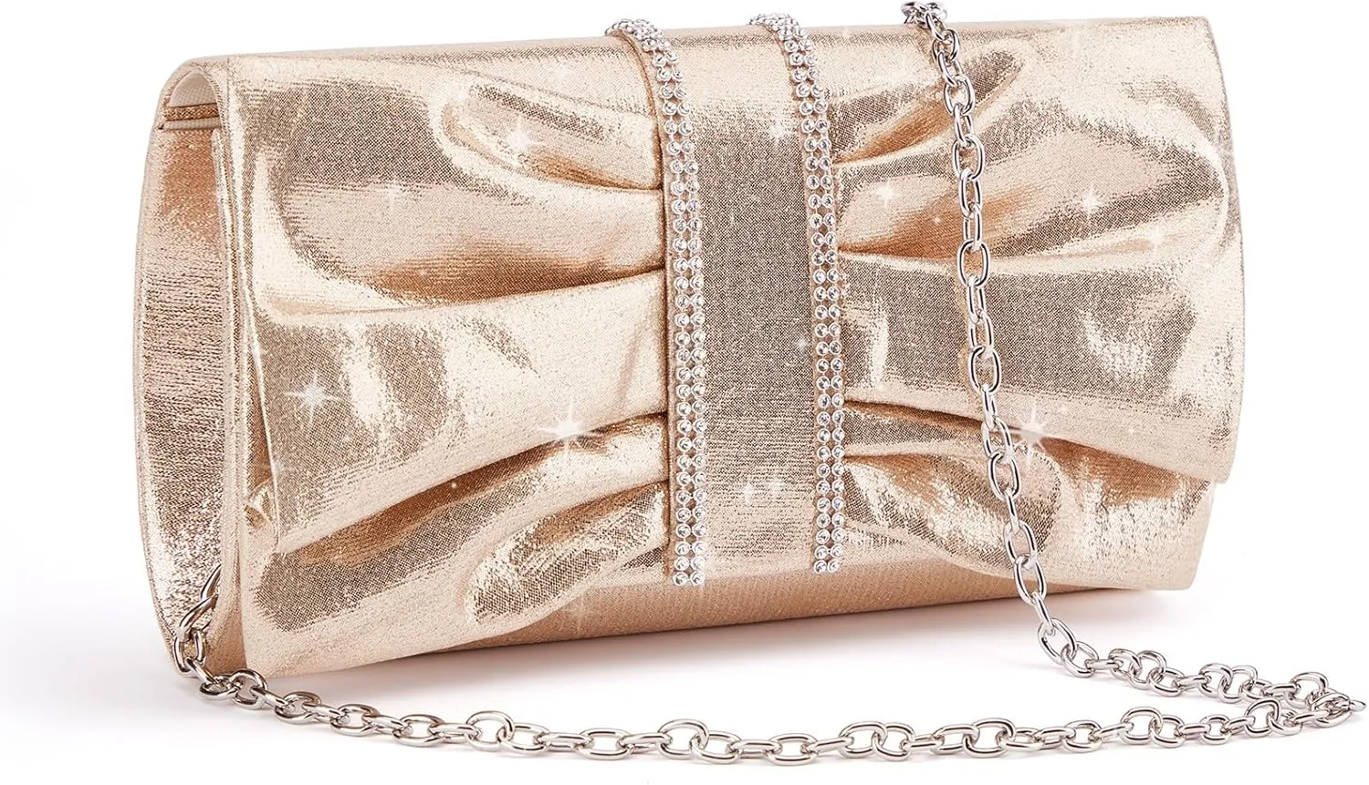 Missnine Clutch Purses for Women Bow Flap Evening Bag Wedding Formal Purse Sparkling Party Prom Cocktail Handbag