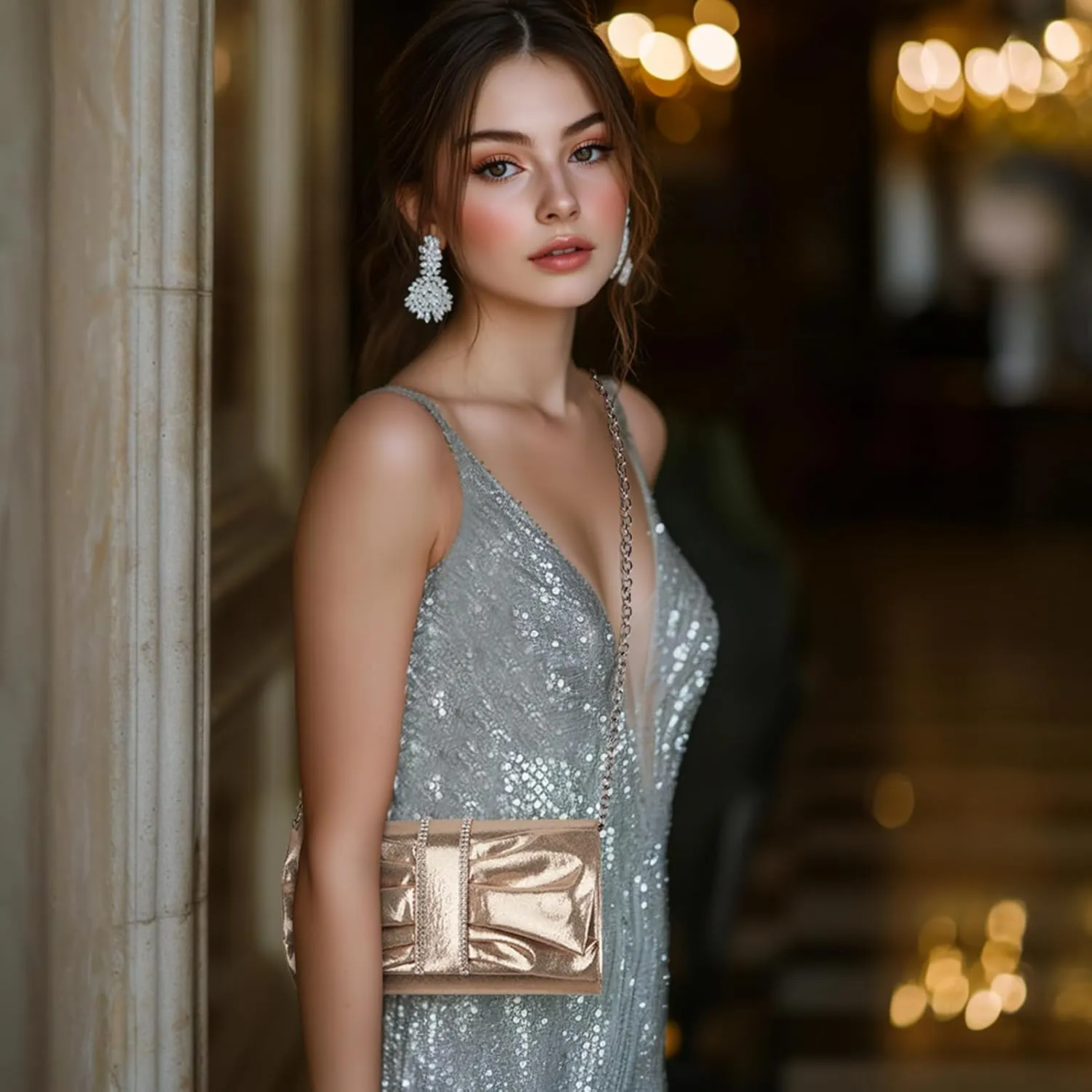 Missnine Clutch Purses for Women Bow Flap Evening Bag Wedding Formal Purse Sparkling Party Prom Cocktail Handbag