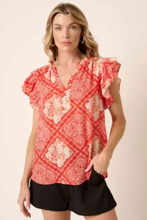 Mittoshop Full Size Printed Butterfly Sleeve Blouse