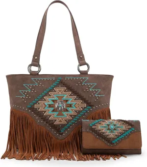 Montana West Western Tote Bag for Women Tooled Shoulder Purse with Wallet 2Pcs Set