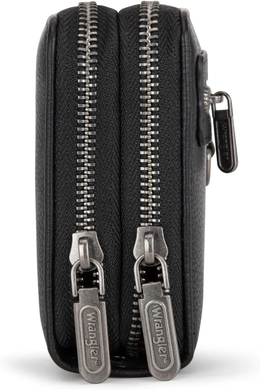 Montana West X Wrangler Large Capacity Women Wristlet Dual Zipper Wallet with Id Window and Smooth Metal Zipper