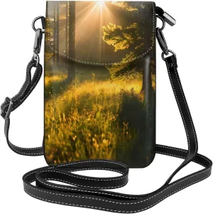 Morning Sunlight in Wilderness Print crossbody cell phone purse for women,trendy mini handbag with credit card slots