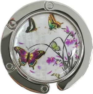 Mother of Pearl Purse Hook Magnet Clip Table Handbag Hanger Foldable Table Holder (Purple Butterfly)