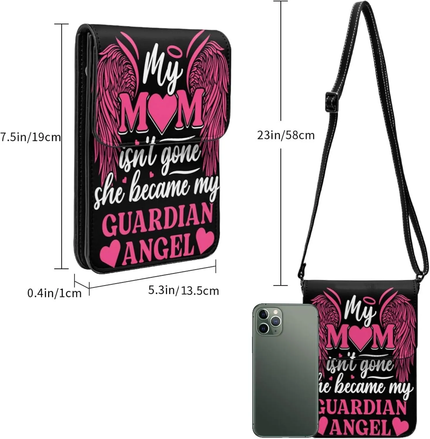 Mother's Day Floral Hearts Leather Crossbody Cell Phone Purse Small Wallet Bags Adjustable Phone Bag for Women
