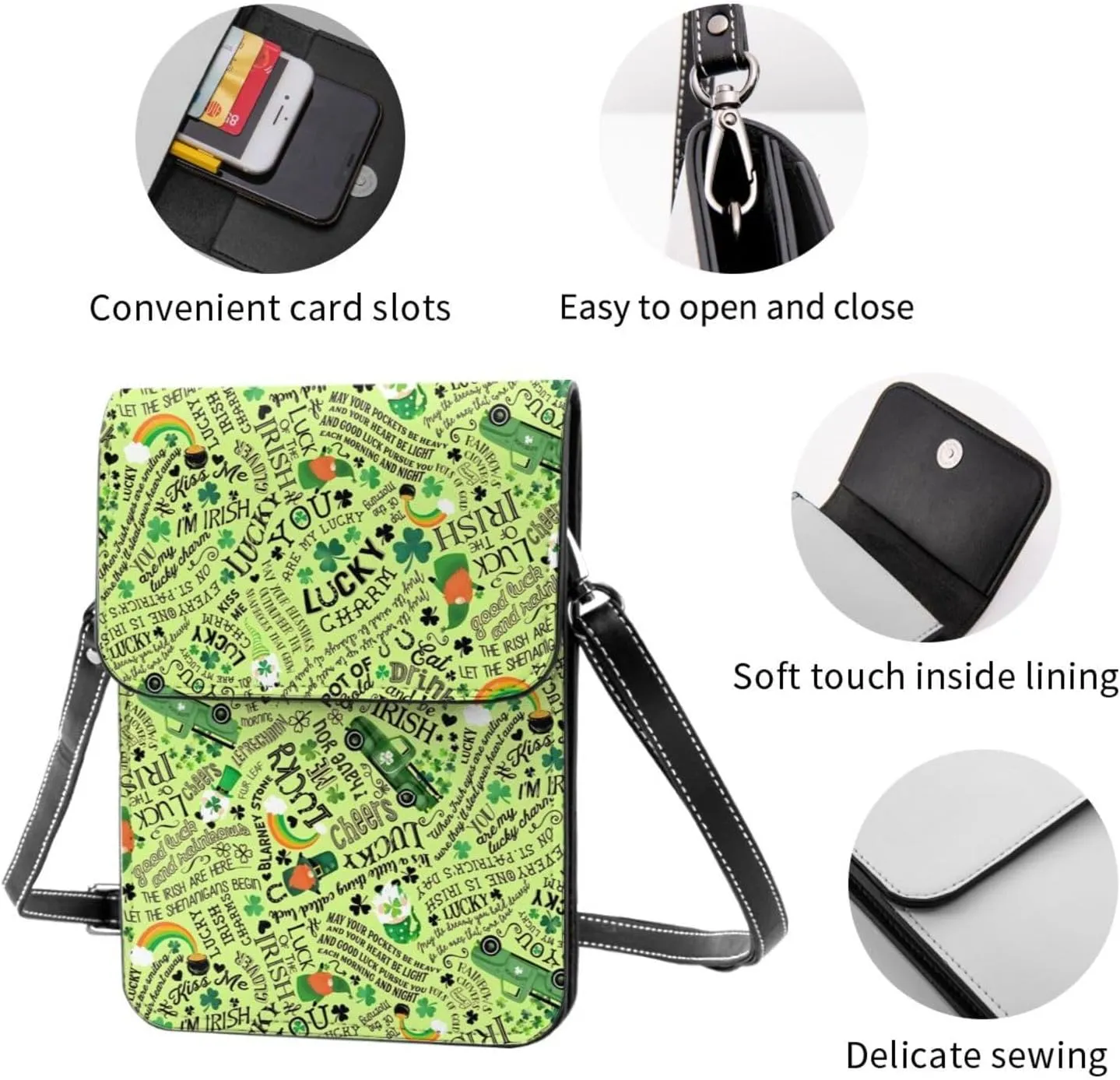 Mother's Day Floral Hearts Leather Crossbody Cell Phone Purse Small Wallet Bags Adjustable Phone Bag for Women