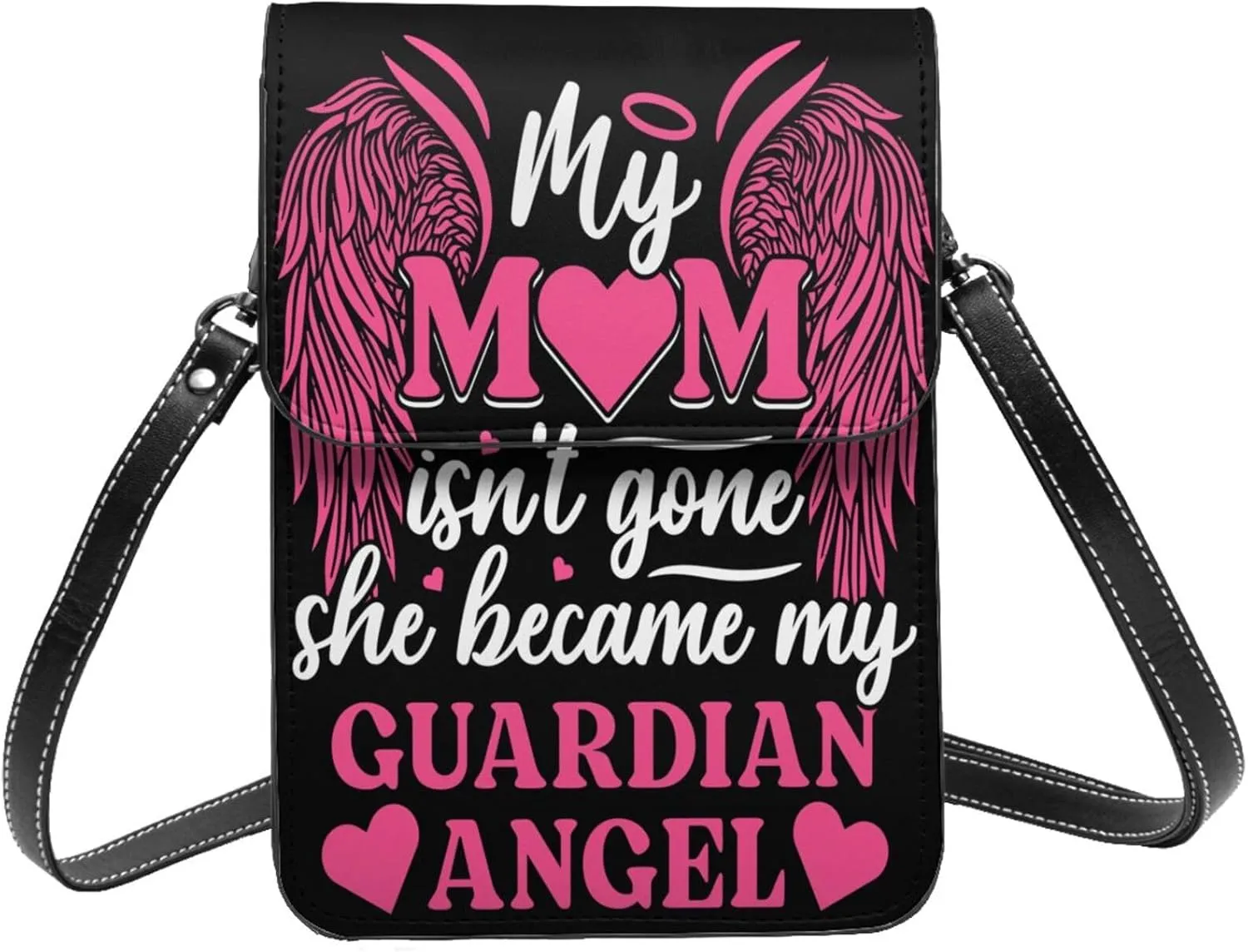 Mother's Day Floral Hearts Leather Crossbody Cell Phone Purse Small Wallet Bags Adjustable Phone Bag for Women