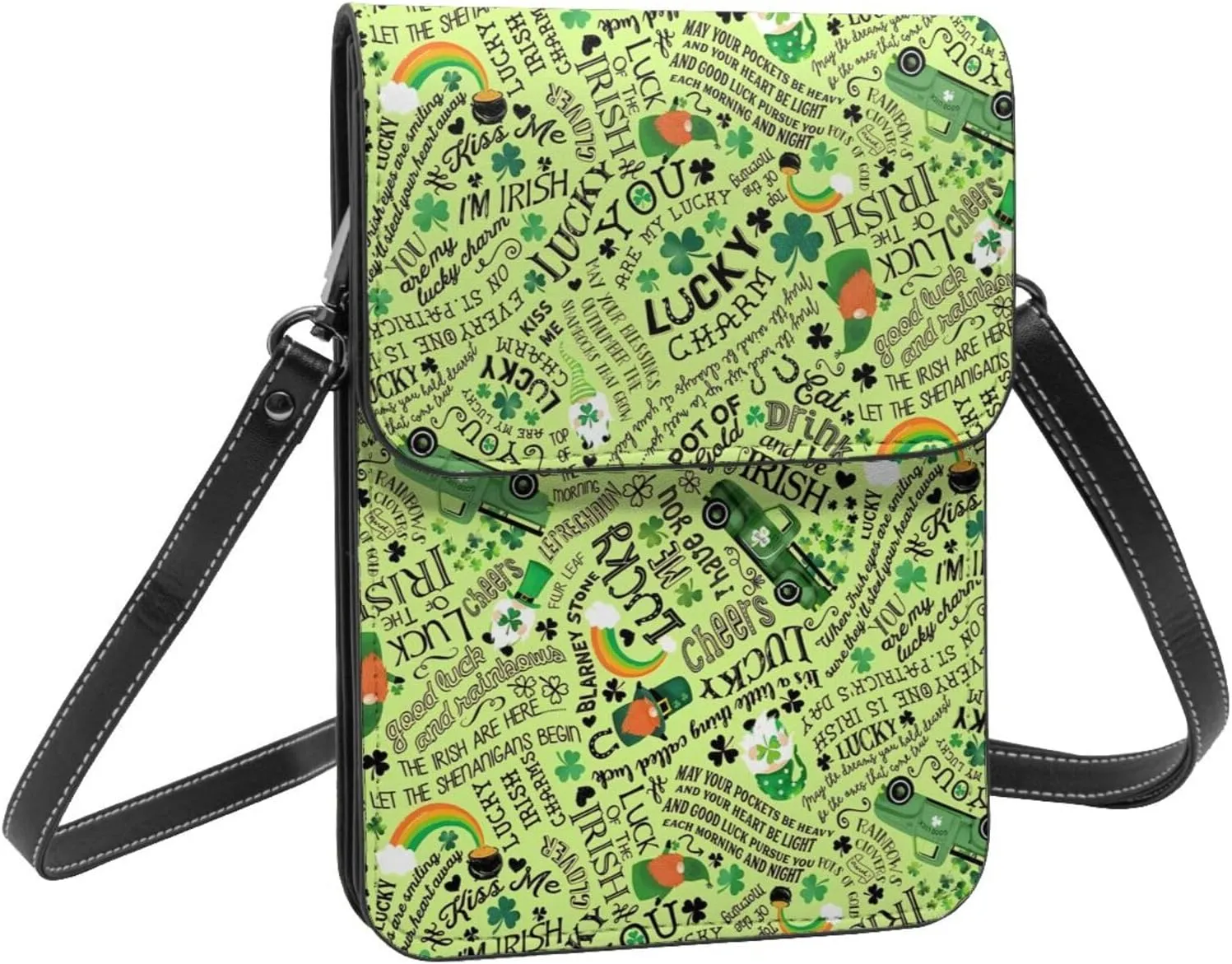 Mother's Day Floral Hearts Leather Crossbody Cell Phone Purse Small Wallet Bags Adjustable Phone Bag for Women