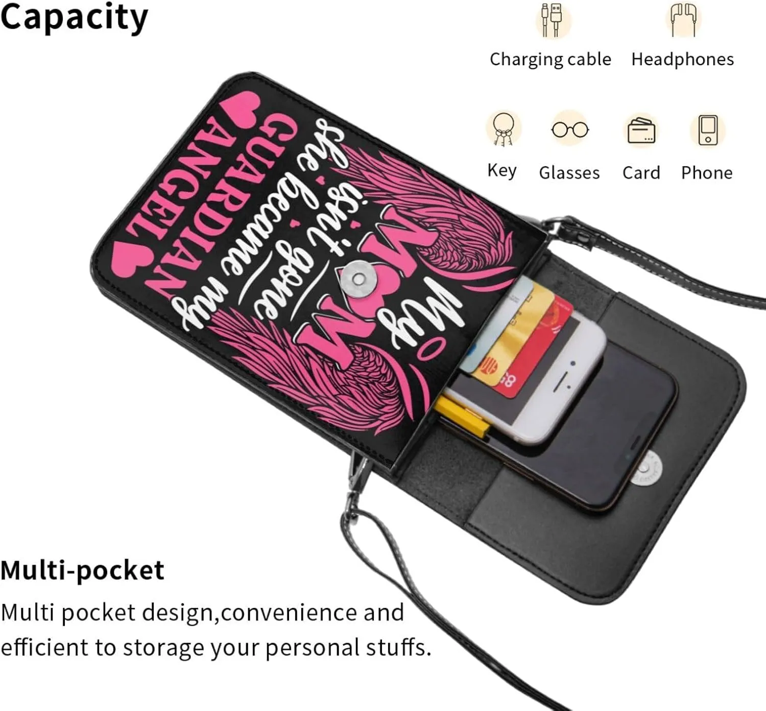 Mother's Day Floral Hearts Leather Crossbody Cell Phone Purse Small Wallet Bags Adjustable Phone Bag for Women