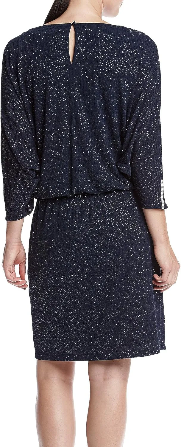 MSK Women's Sparkle Knit V Neck Cold Shoulder Blouson Dress