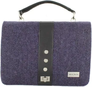 Mucros Weavers Ladies Handbag - Fiona Style - Wool & PU Leather - Made in Ireland (Purple Herringbone)