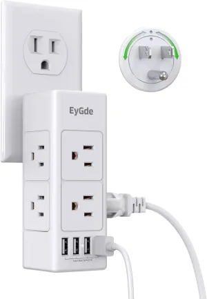 Multi Plug Outlet Extender, EyGde Outlet Splitter with Rotating Plug, 6 Wall Outlet Widely Space (3 Sided) and 4 USB Ports, Wall Adapter Power Strip Surge Protector (1700J) for Travel, Office, White