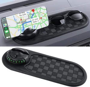 Multifunction Car Anti-Slip Mat, Rotatable Anti Skid Car Dashboard Mat, Universal Car Phone Holder with Temporary Parking Numbe for Phones, Sunglasses, Keys, Gadgets (Grey)