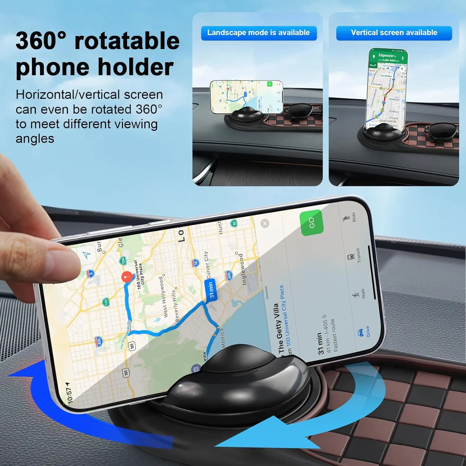 Multifunction Car Anti-Slip Mat, Rotatable Anti Skid Car Dashboard Mat, Universal Car Phone Holder with Temporary Parking Numbe for Phones, Sunglasses, Keys, Gadgets (Grey)