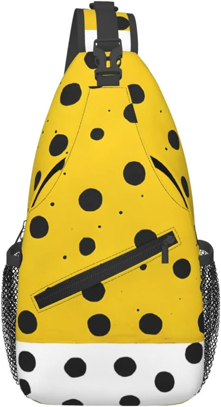 Mustard Yellow And Black Print Cross Chest Bag Diagonally Durable & Comfortable For Travel And Daily Use