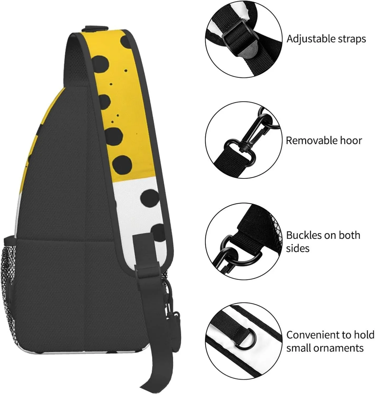 Mustard Yellow And Black Print Cross Chest Bag Diagonally Durable & Comfortable For Travel And Daily Use