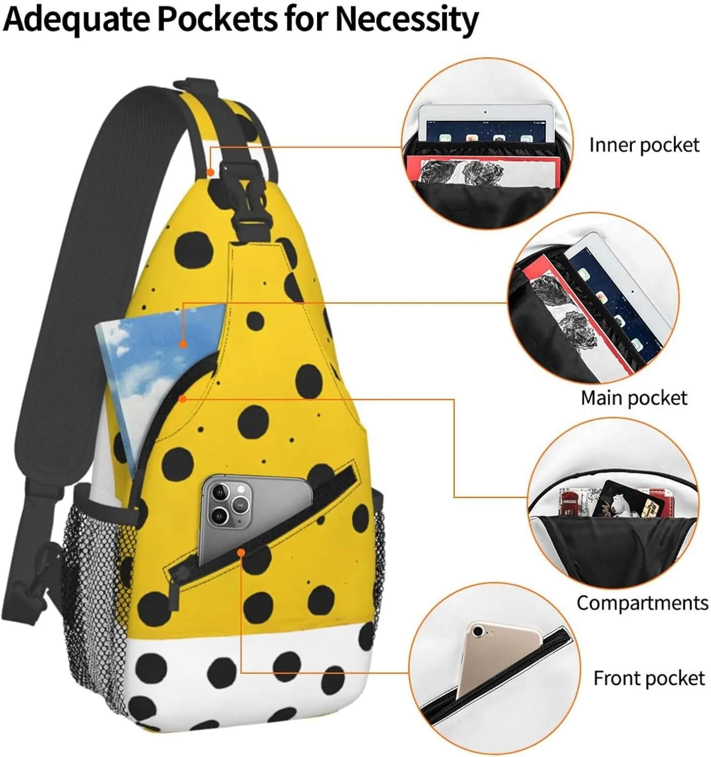 Mustard Yellow And Black Print Cross Chest Bag Diagonally Durable & Comfortable For Travel And Daily Use