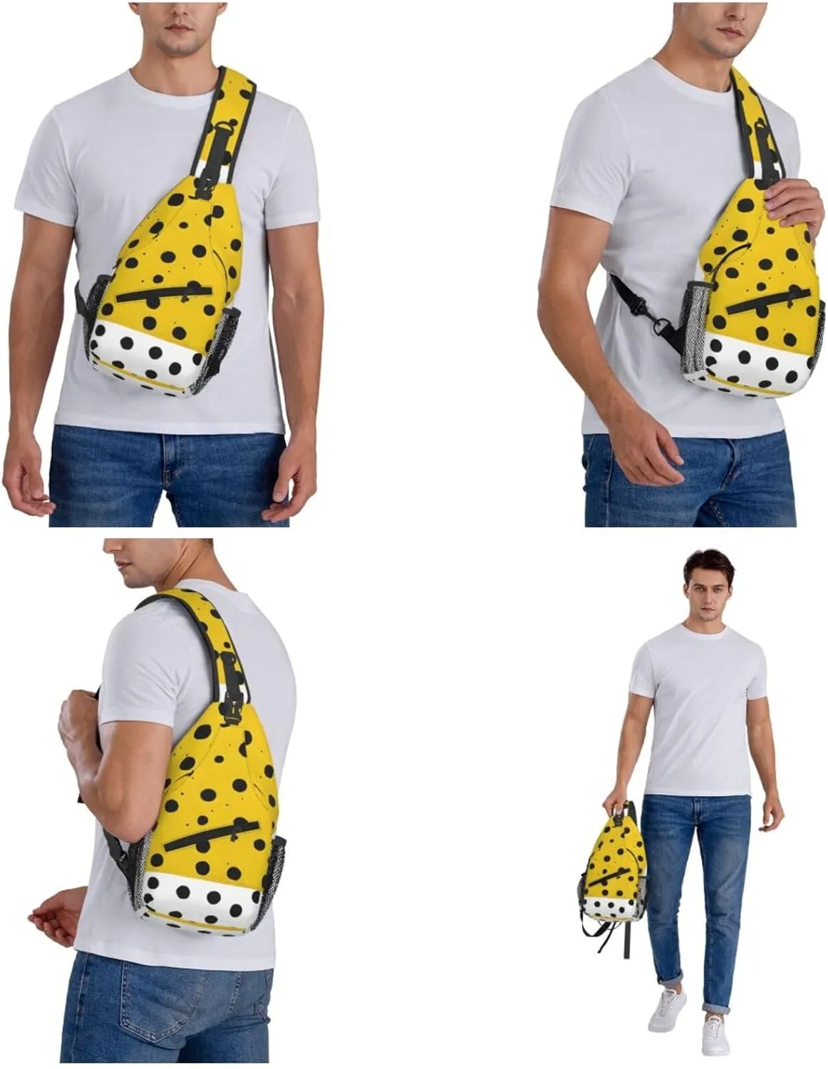 Mustard Yellow And Black Print Cross Chest Bag Diagonally Durable & Comfortable For Travel And Daily Use