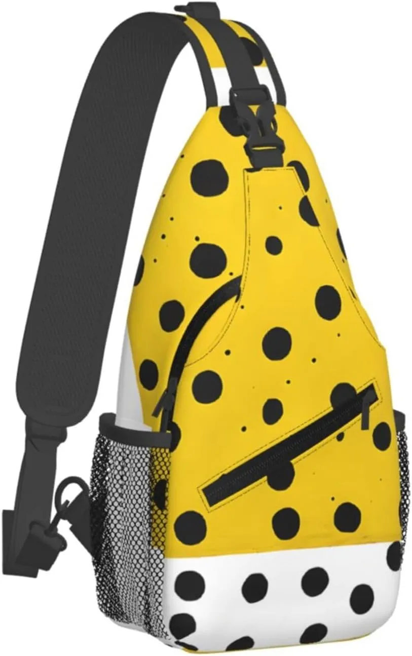 Mustard Yellow And Black Print Cross Chest Bag Diagonally Durable & Comfortable For Travel And Daily Use