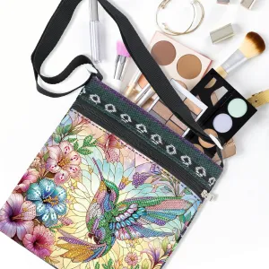 MVVMTOP 1PC 5D DIY Adult Diamond Art Painting Shoulder Bag Hummingbird and Flowers Pattern Artificial Crystal Special Shape Crystal Artificial Diamond Partial Mosaic Crafts Shoulder Bag