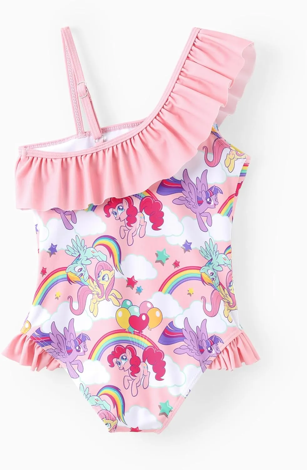 My Little Pony One Piece Swimsuit Pony Print Off-Shoulder Ruffle Summer Swimwear Beach Pool Kids one‑Piece Pink 2‑9 Years