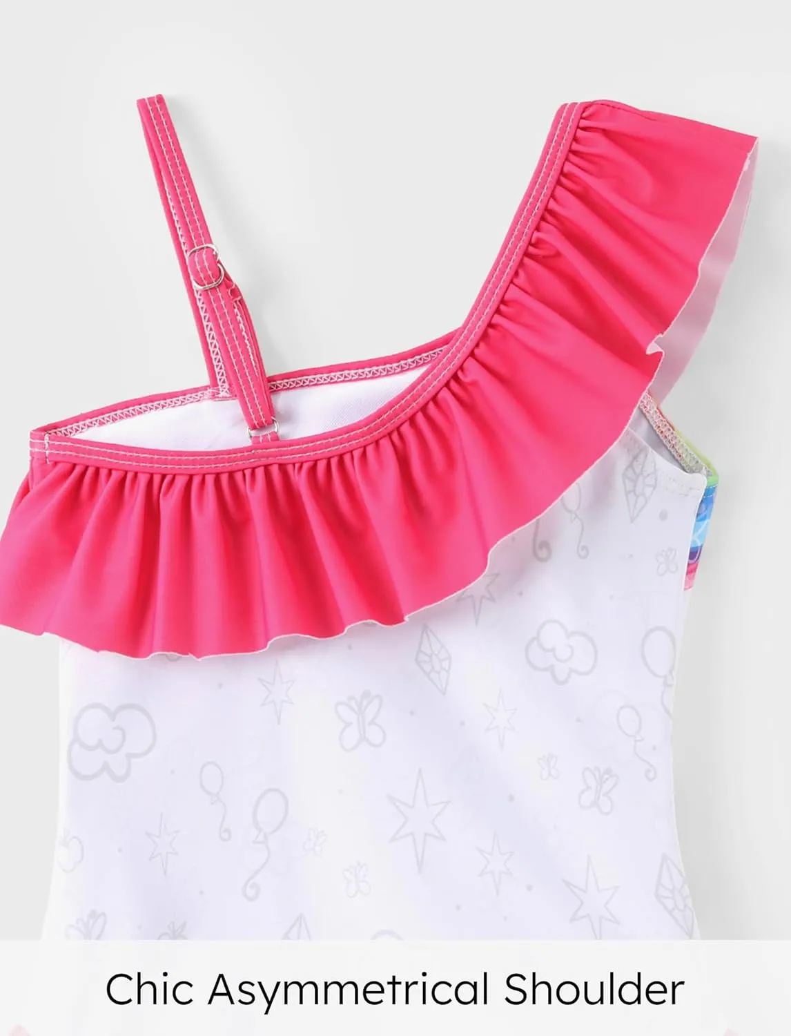 My Little Pony One Piece Swimsuit Pony Print Off-Shoulder Ruffle Summer Swimwear Beach Pool Kids one‑Piece Pink 2‑9 Years