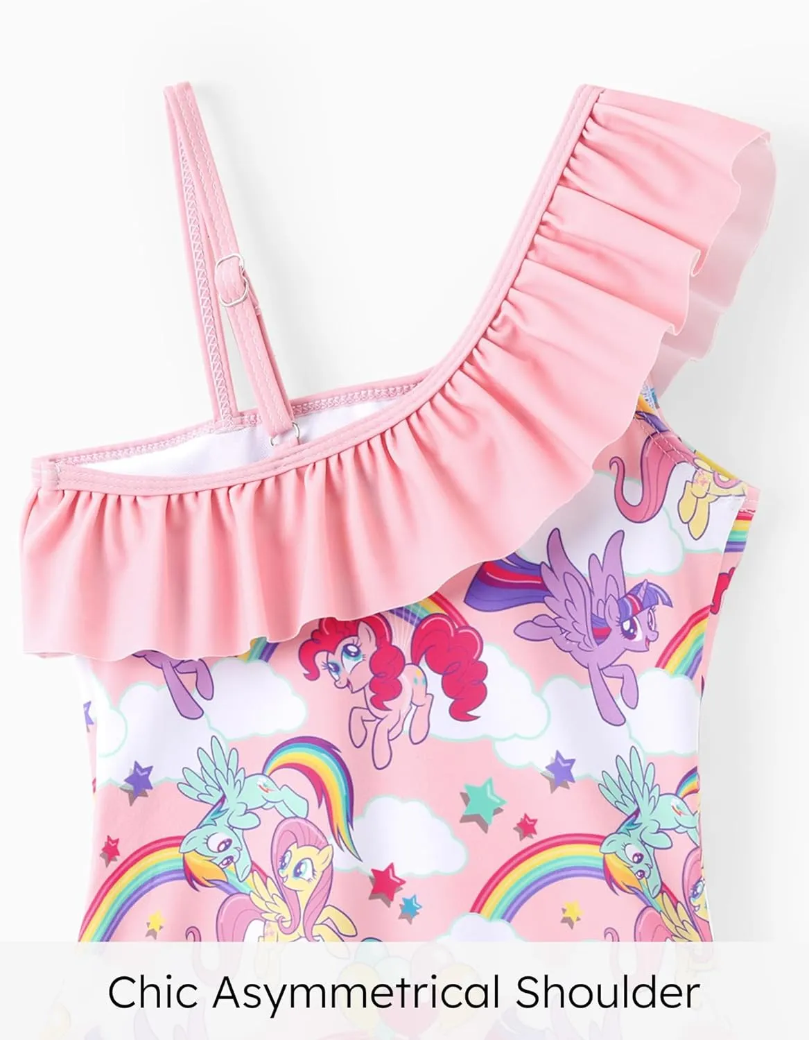 My Little Pony One Piece Swimsuit Pony Print Off-Shoulder Ruffle Summer Swimwear Beach Pool Kids one‑Piece Pink 2‑9 Years