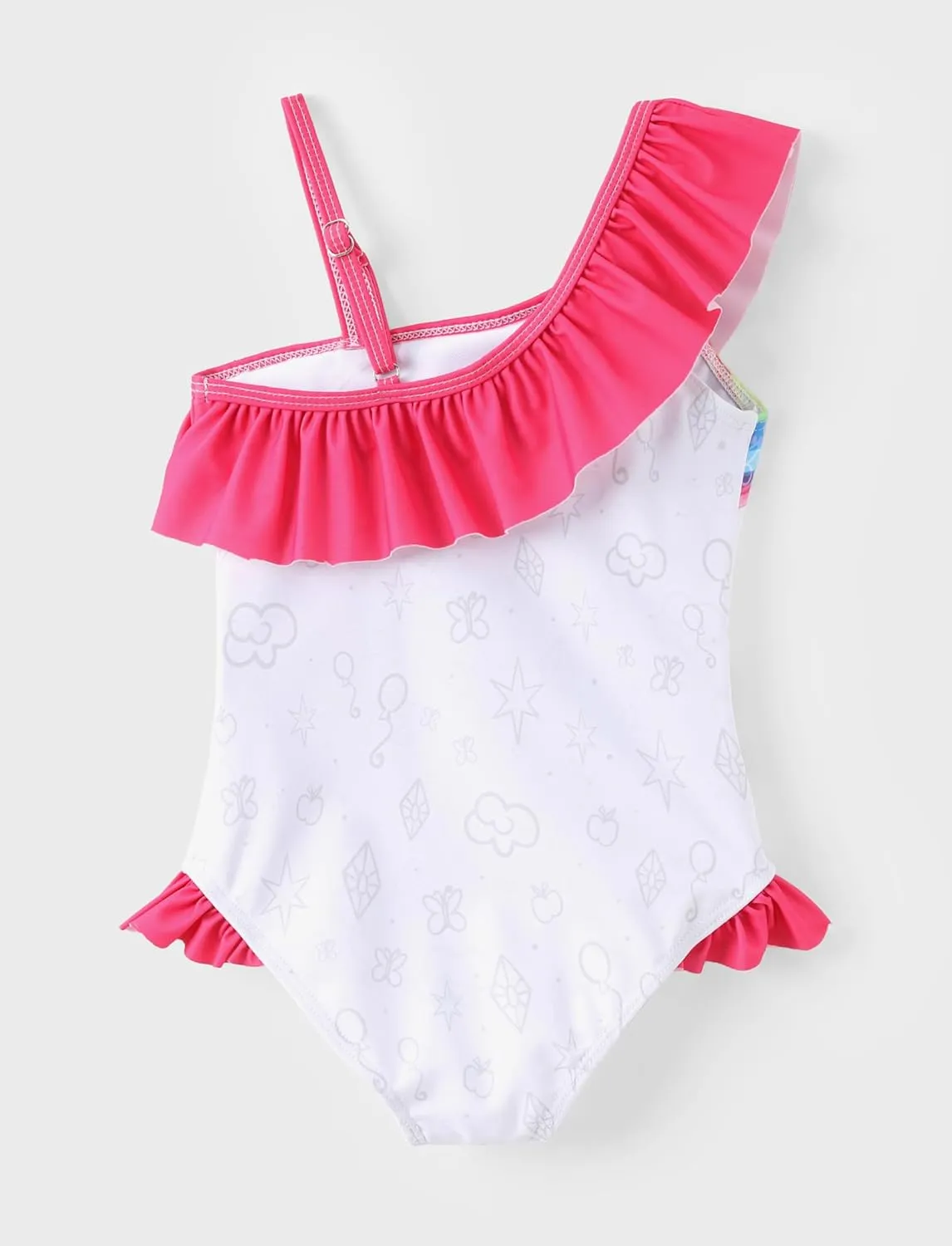 My Little Pony One Piece Swimsuit Pony Print Off-Shoulder Ruffle Summer Swimwear Beach Pool Kids one‑Piece Pink 2‑9 Years