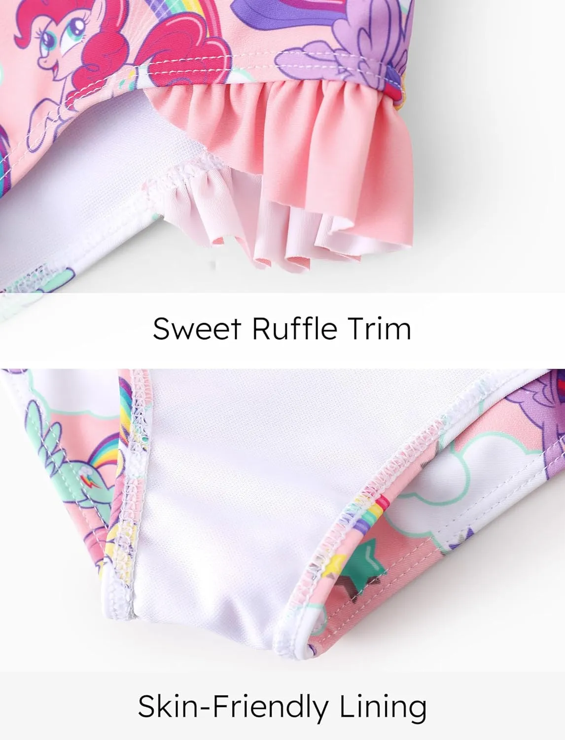 My Little Pony One Piece Swimsuit Pony Print Off-Shoulder Ruffle Summer Swimwear Beach Pool Kids one‑Piece Pink 2‑9 Years